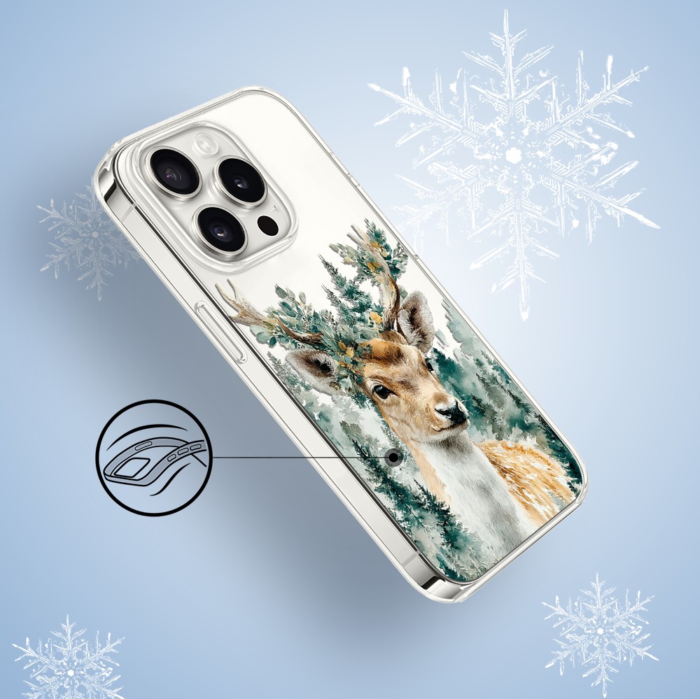 Etui do iPhone 15 Pro, Przytulne święta, Leśny Jelonek, przeźroczyste3