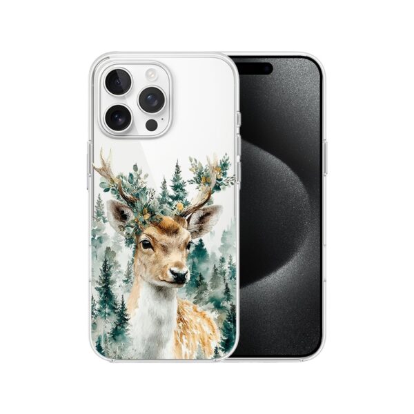 Etui do iPhone 15 Pro, Przytulne święta, Leśny Jelonek, przeźroczyste