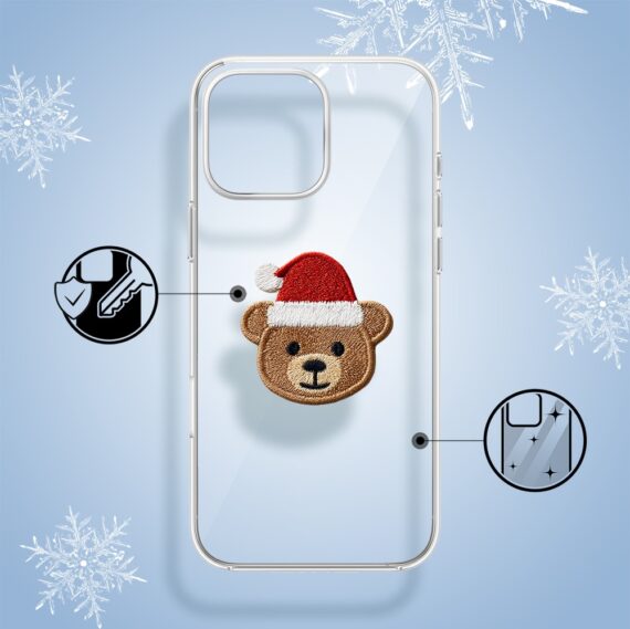 Etui do iPhone 15 Pro, Przytulne święta, Miś Mikołajek, przeźroczyste1