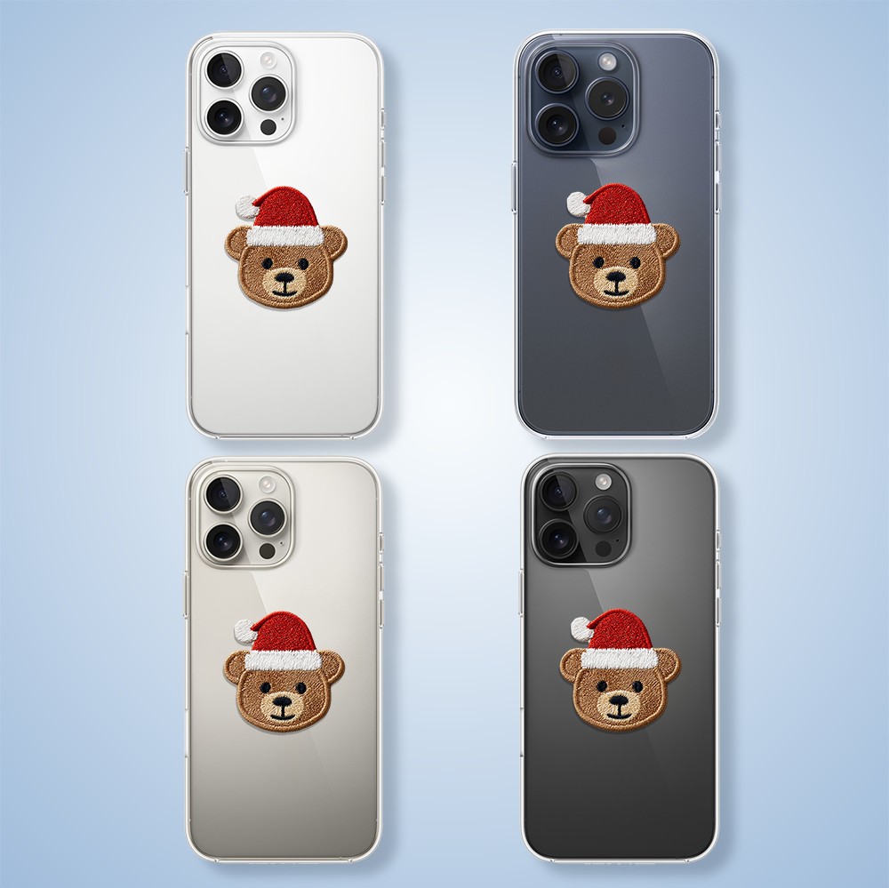 Etui do iPhone 15 Pro, Przytulne święta, Miś Mikołajek, przeźroczyste2