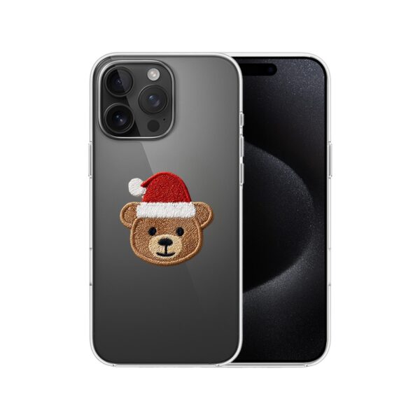 Etui do iPhone 15 Pro, Przytulne święta, Miś Mikołajek, przeźroczyste