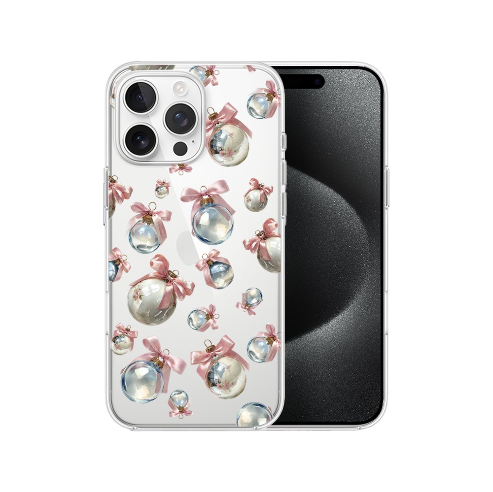 Etui do iPhone 15 Pro Max, Przytulne święta, Pastelowe bombki, przeźroczyste