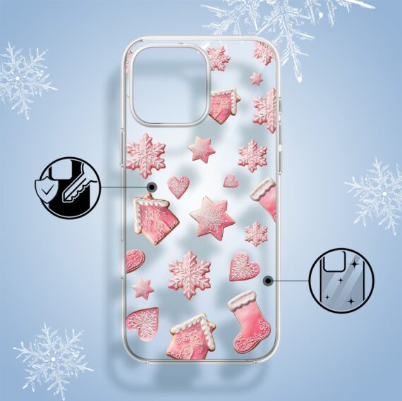 Etui do iPhone 15 Pro, Przytulne święta, Różowe pierniczki, przeźroczyste1