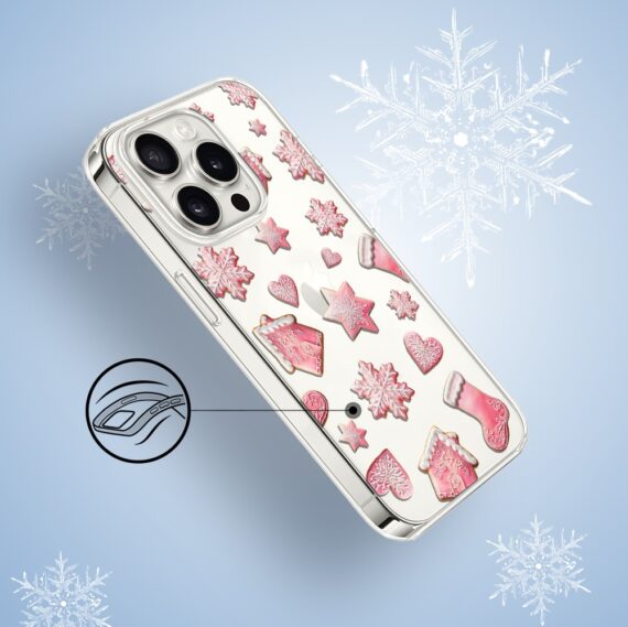 Etui do iPhone 15 Pro, Przytulne święta, Różowe pierniczki, przeźroczyste3