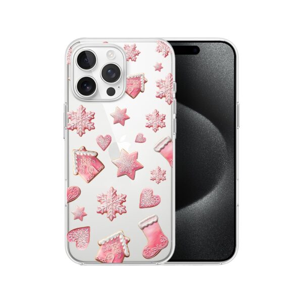 Etui do iPhone 15 Pro Max, Przytulne święta, Różowe pierniczki, przeźroczyste