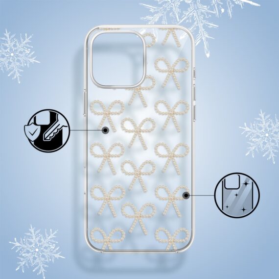 Etui do iPhone 15 Pro, Przytulne święta, Złote kokardki, przeźroczyste1