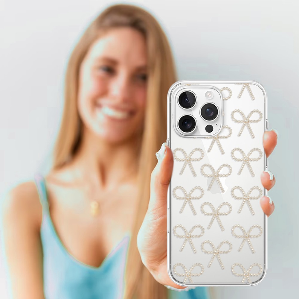 Etui do iPhone 15 Pro, Przytulne święta, Złote kokardki, przeźroczyste4