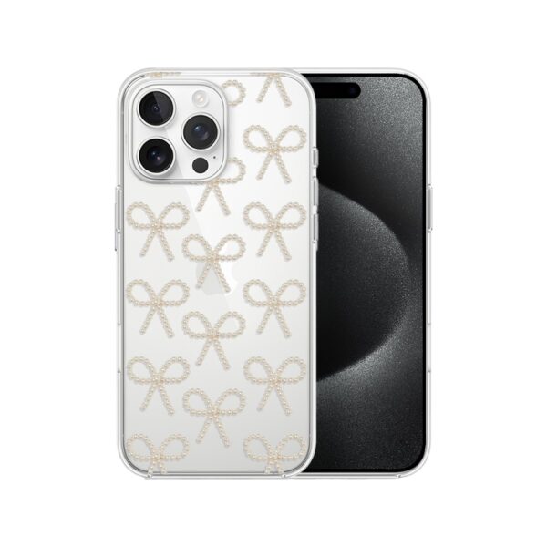 Etui do iPhone 15 Pro Max, Przytulne święta, Złote kokardki, przeźroczyste