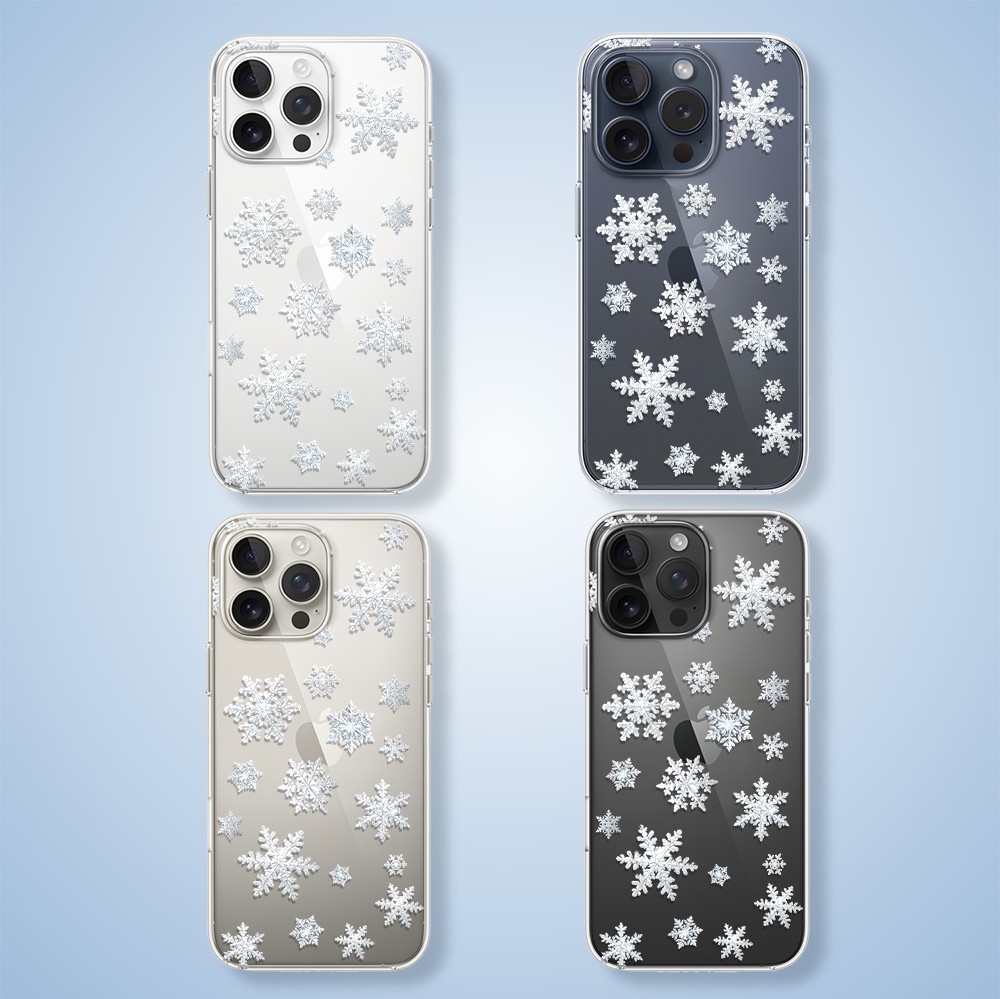 Etui do iPhone 15 Pro, Zimowa Magia, Delikatne płatki śniegu, przeźroczyste2