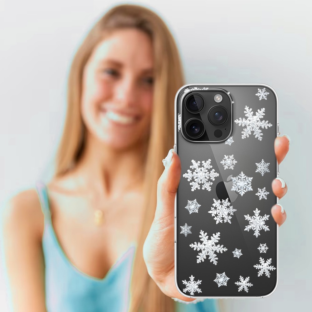 Etui do iPhone 15 Pro, Zimowa Magia, Delikatne płatki śniegu, przeźroczyste4