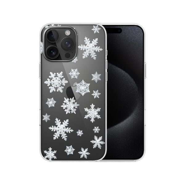 Etui do iPhone 15 Pro Max, Zimowa Magia, Delikatne płatki śniegu, przeźroczyste
