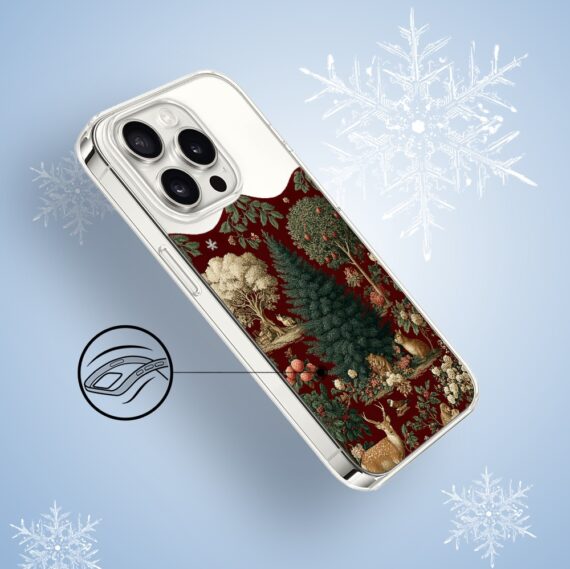 Etui do iPhone 15 Pro, Zimowa Magia, Świąteczny las, przeźroczyste3