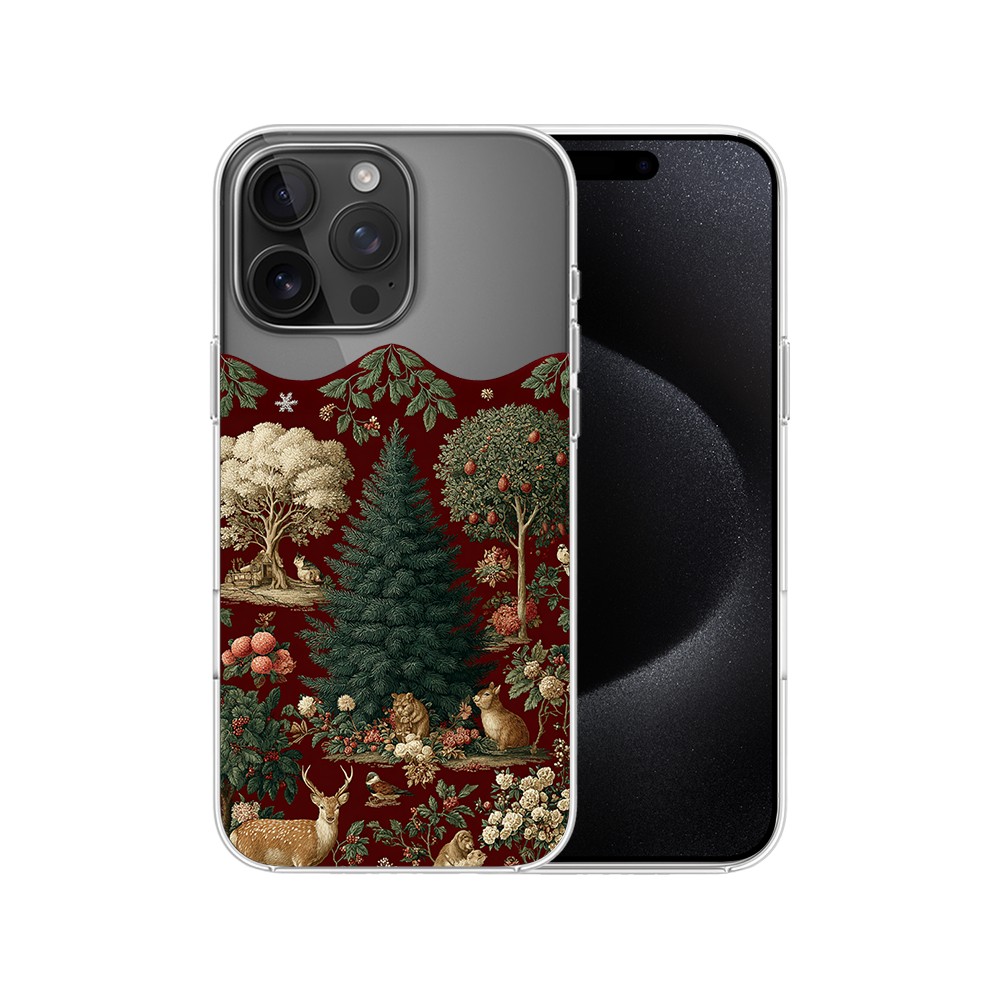 Etui do iPhone 15 Pro, Zimowa Magia, Świąteczny las, przeźroczyste