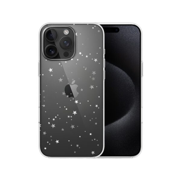 Etui do iPhone 15 Pro Max, srebrne gwiazdki, przeźroczyste