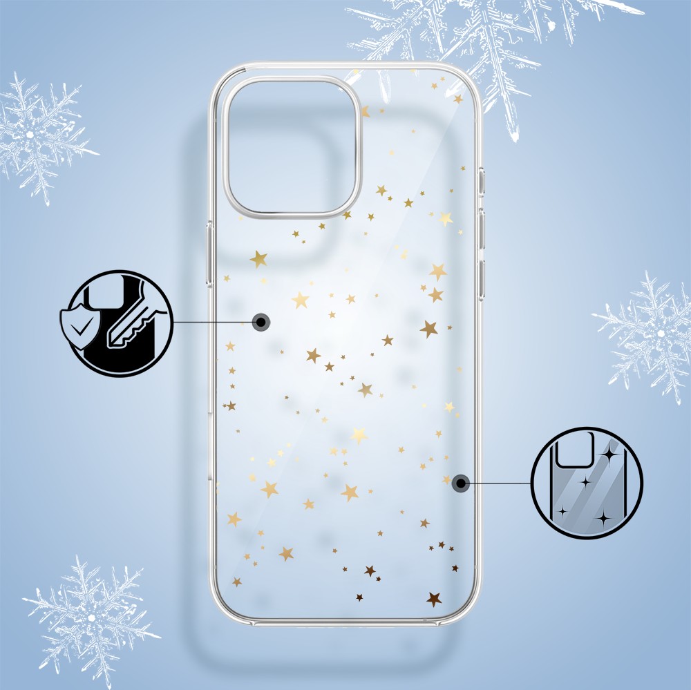 Etui do iPhone 15 Pro, Zimowa Magia, Złote gwiazdki, przeźroczyste1