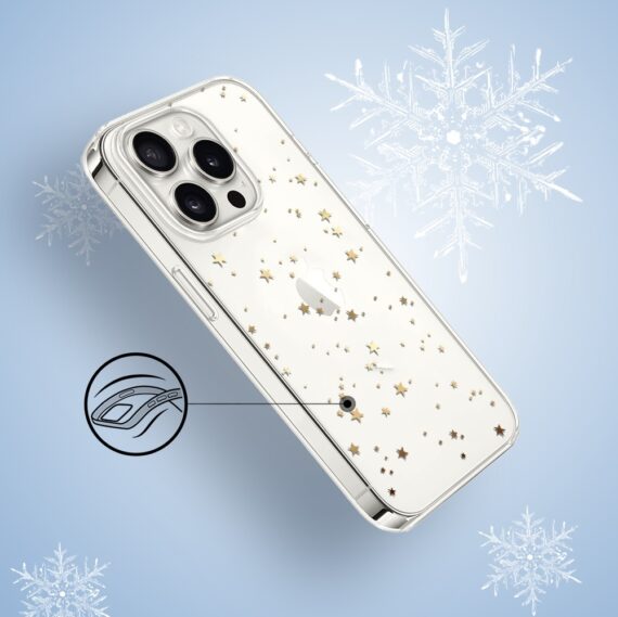 Etui do iPhone 15 Pro, Zimowa Magia, Złote gwiazdki, przeźroczyste3