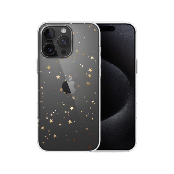 Etui do iPhone 15 Pro, złote gwiazdki, przeźroczyste