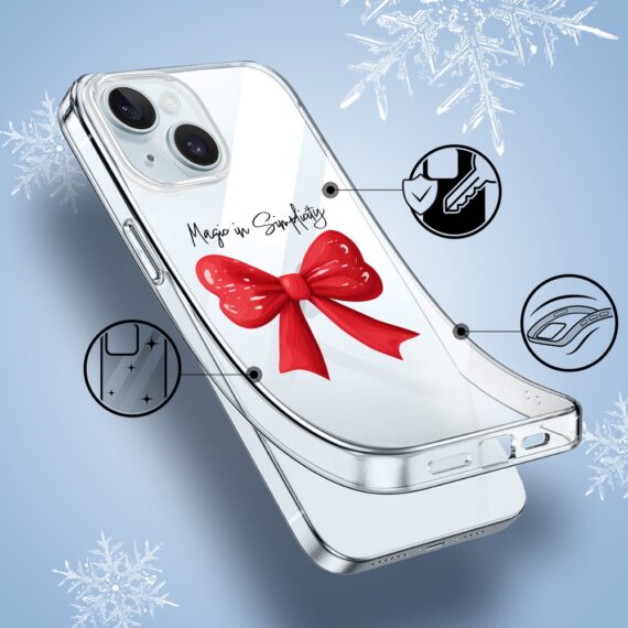 Etui do iPhone 15, Przytulne święta, Czerwona kokarda, przeźroczyste1