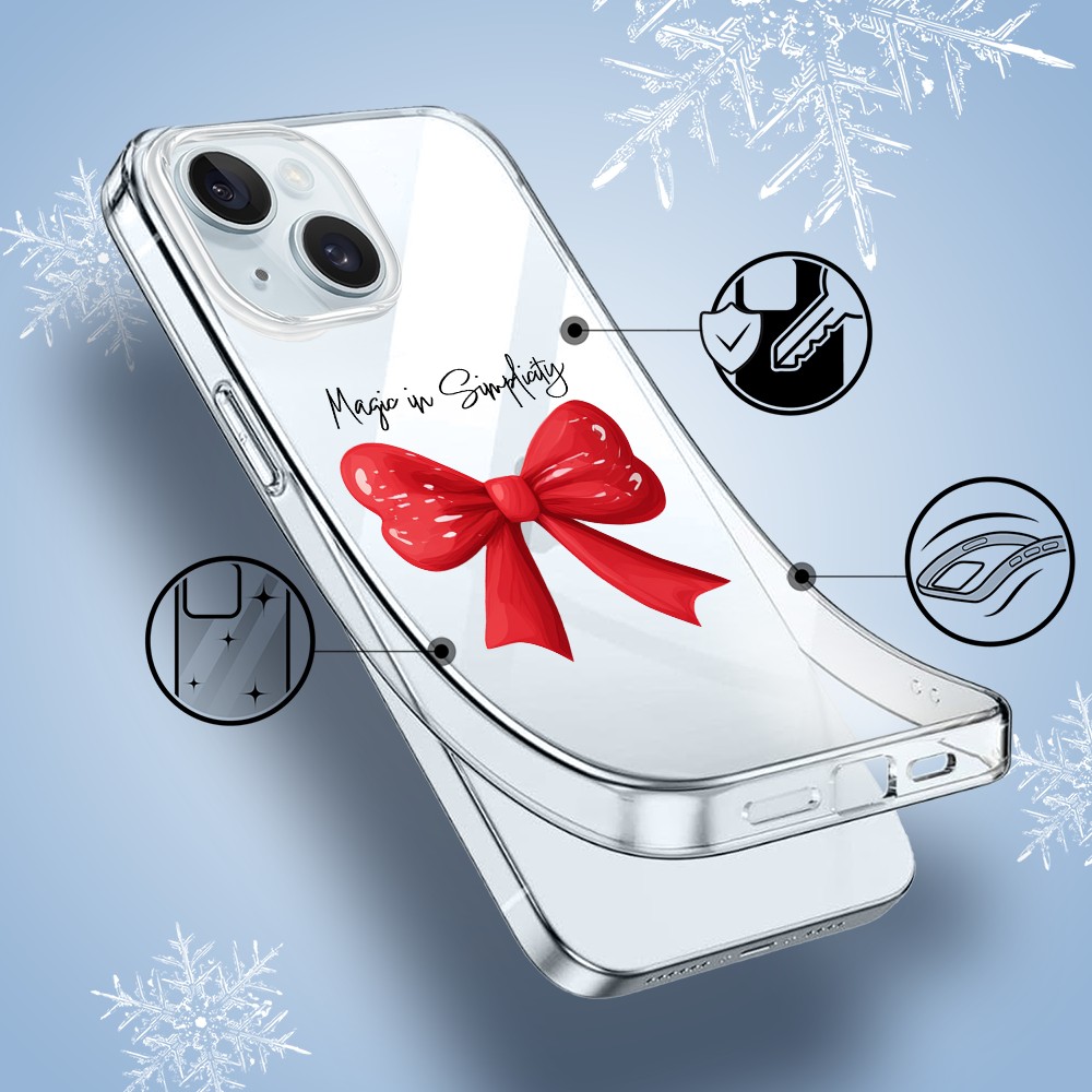 Etui do iPhone 15, Przytulne święta, Czerwona kokarda, przeźroczyste1