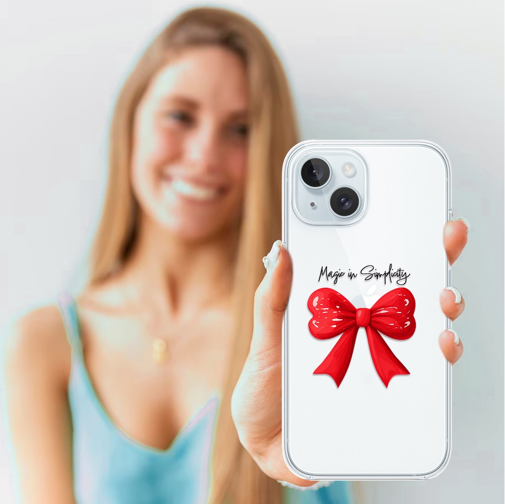 Etui do iPhone 15, Przytulne święta, Czerwona kokarda, przeźroczyste2