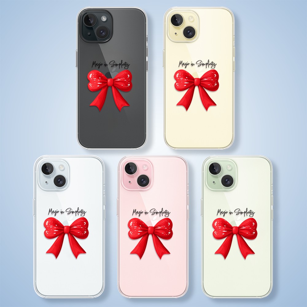 Etui do iPhone 15, Przytulne święta, Czerwona kokarda, przeźroczyste3