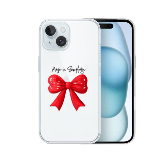 Etui do iPhone 15, Przytulne święta, Czerwona kokarda, przeźroczyste4