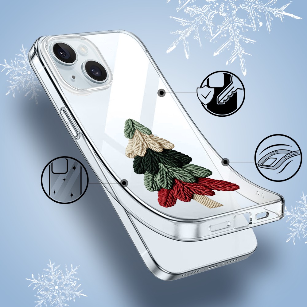 Etui do iPhone 15, Przytulne święta, Dziana choinka, przeźroczyste1