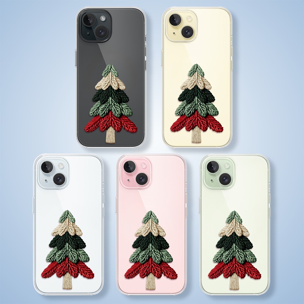 Etui do iPhone 15, Przytulne święta, Dziana choinka, przeźroczyste2
