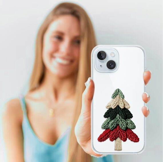 Etui do iPhone 15, Przytulne święta, Dziana choinka, przeźroczyste3