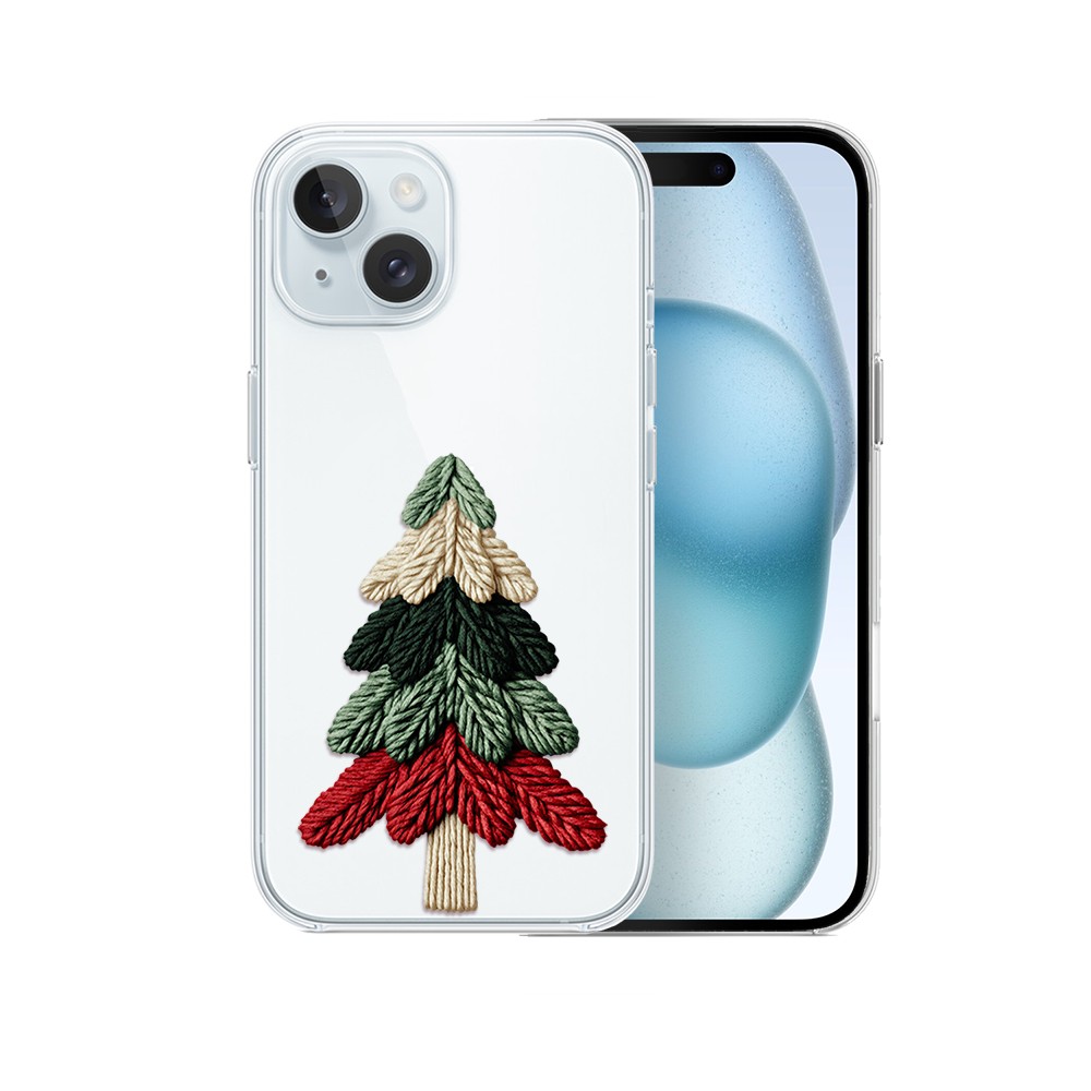 Etui do iPhone 15 Plus, Przytulne święta, Dziana choinka, przeźroczyste
