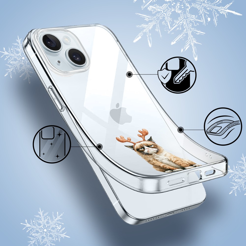 Etui do iPhone 15, Przytulne święta, Kot który nie chciał być reniferem, przeźroczyste1