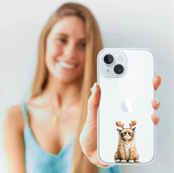 Etui do iPhone 15, Przytulne święta, Kot który nie chciał być reniferem, przeźroczyste3