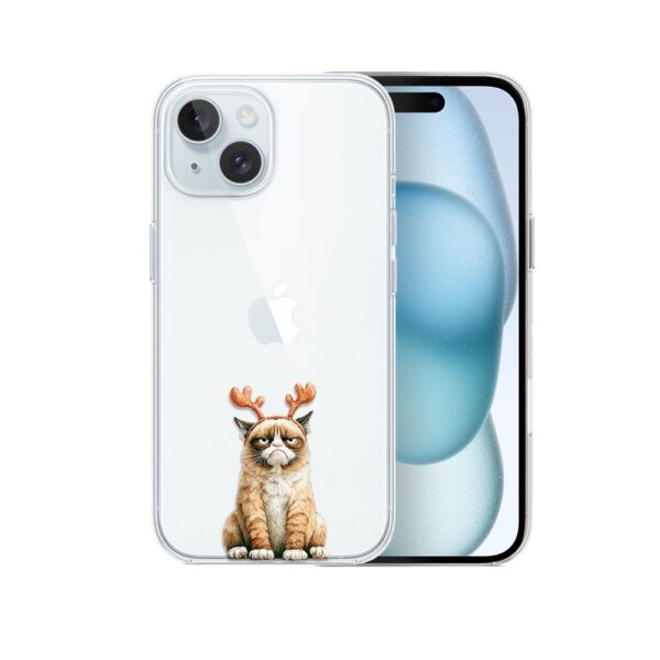 Etui do iPhone 15 Plus, Przytulne święta, Kot który nie chciał być reniferem, przeźroczyste