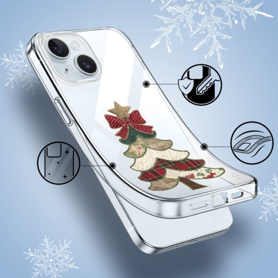 Etui do iPhone 15, Przytulne święta, Kraciasta choinka, przeźroczyste1