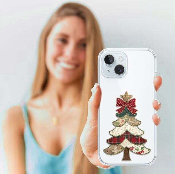 Etui do iPhone 15, Przytulne święta, Kraciasta choinka, przeźroczyste3
