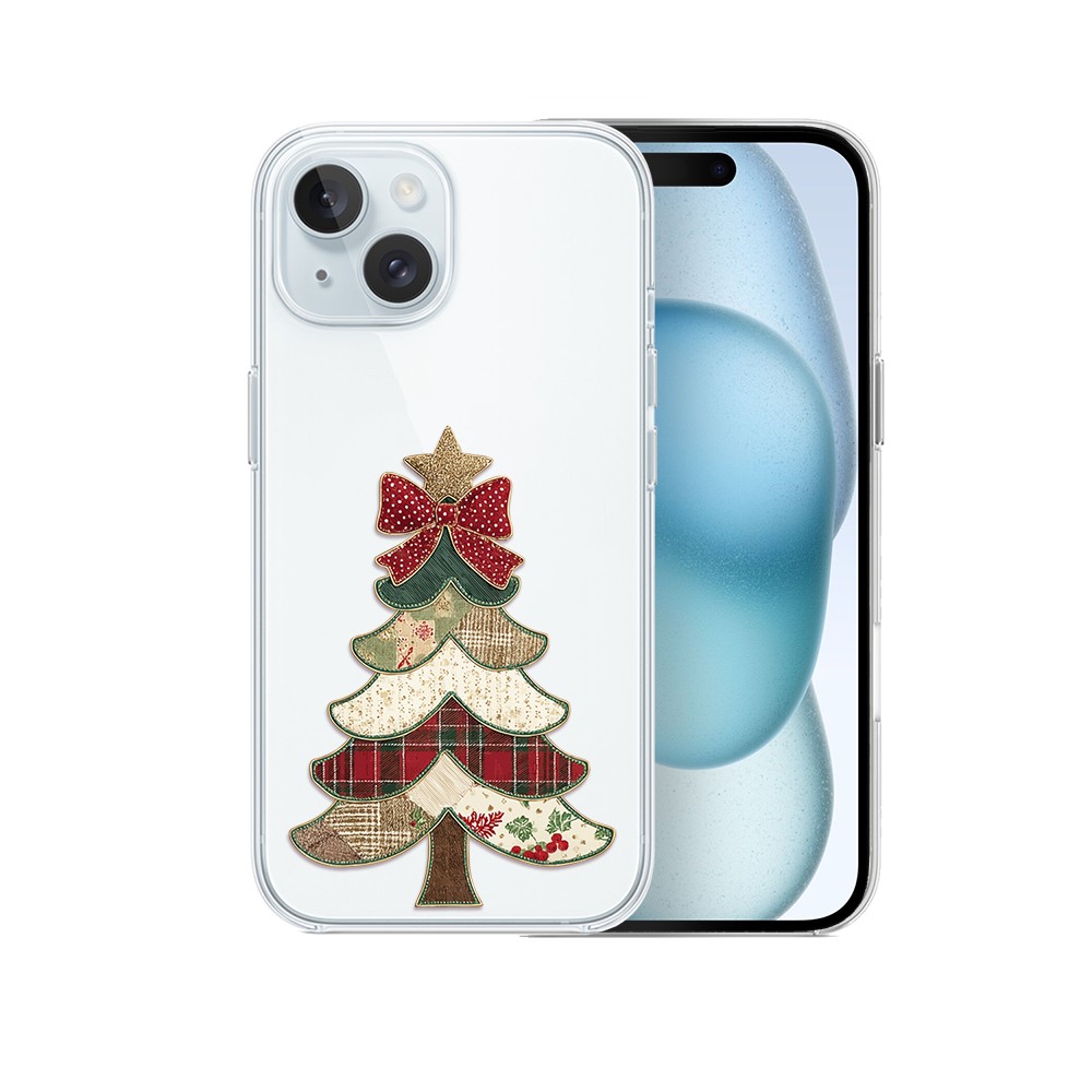 Etui do iPhone 15 Plus, Przytulne święta, Kraciasta choinka, przeźroczyste