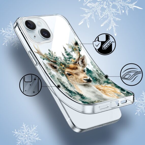 Etui do iPhone 15, Przytulne święta, Leśny Jelonek, przeźroczyste1