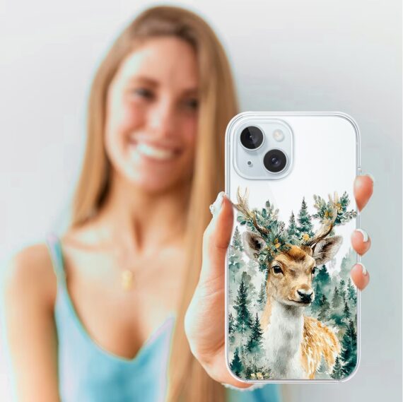 Etui do iPhone 15, Przytulne święta, Leśny Jelonek, przeźroczyste3