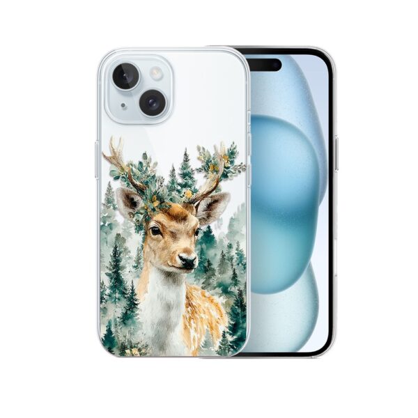 Etui do iPhone 15, Przytulne święta, Leśny Jelonek, przeźroczyste