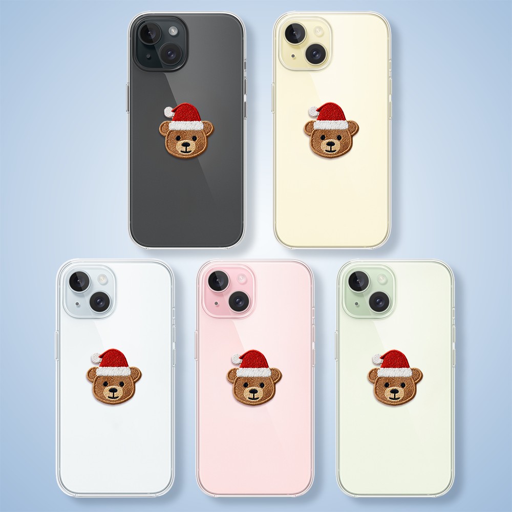 Etui do iPhone 15, Przytulne święta, Miś Mikołajek, przeźroczyste2