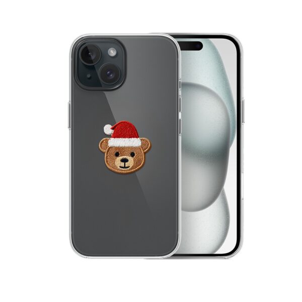 Etui do iPhone 15 Plus, Przytulne święta, Miś Mikołajek, przeźroczyste