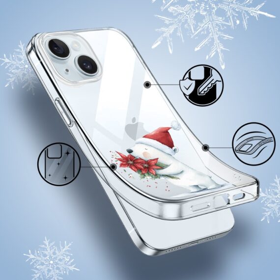 Etui do iPhone 15, Przytulne święta, Miś świąteczny, przeźroczyste1