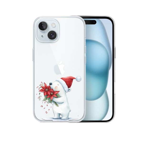 Etui do iPhone 15 Plus, Przytulne święta, Miś świąteczny, przeźroczyste