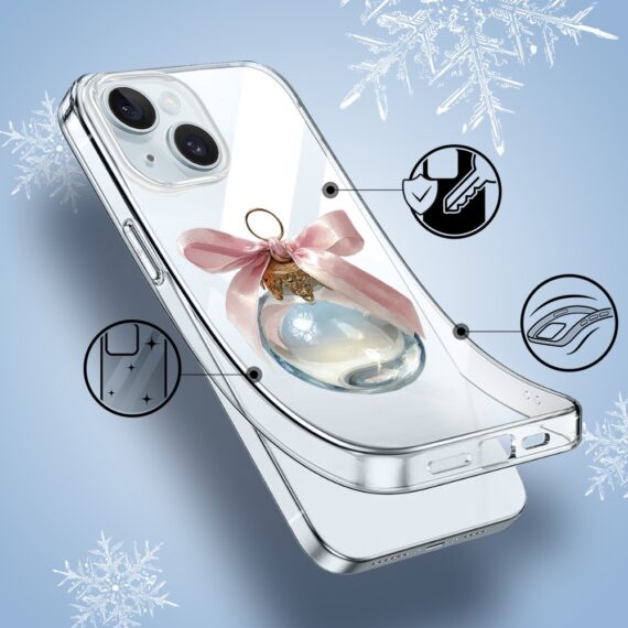 Etui do iPhone 15, Przytulne święta, Pastelowe bombki, przeźroczyste1