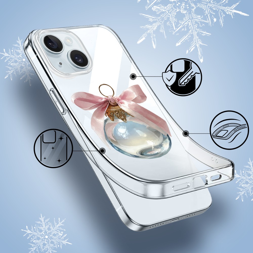 Etui do iPhone 15, Przytulne święta, Pastelowe bombki, przeźroczyste1