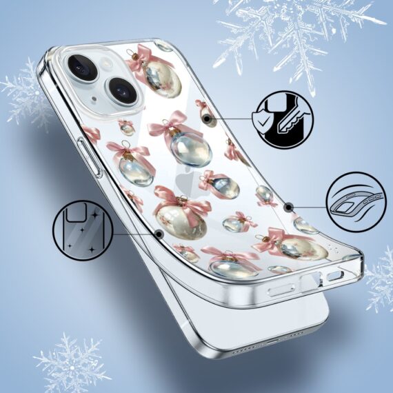 Etui do iPhone 15, Przytulne święta, Pastelowe bombki, przeźroczyste1