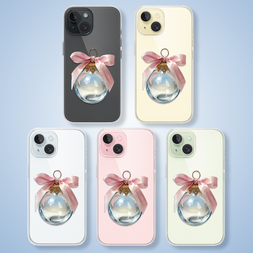 Etui do iPhone 15, Przytulne święta, Pastelowe bombki, przeźroczyste2