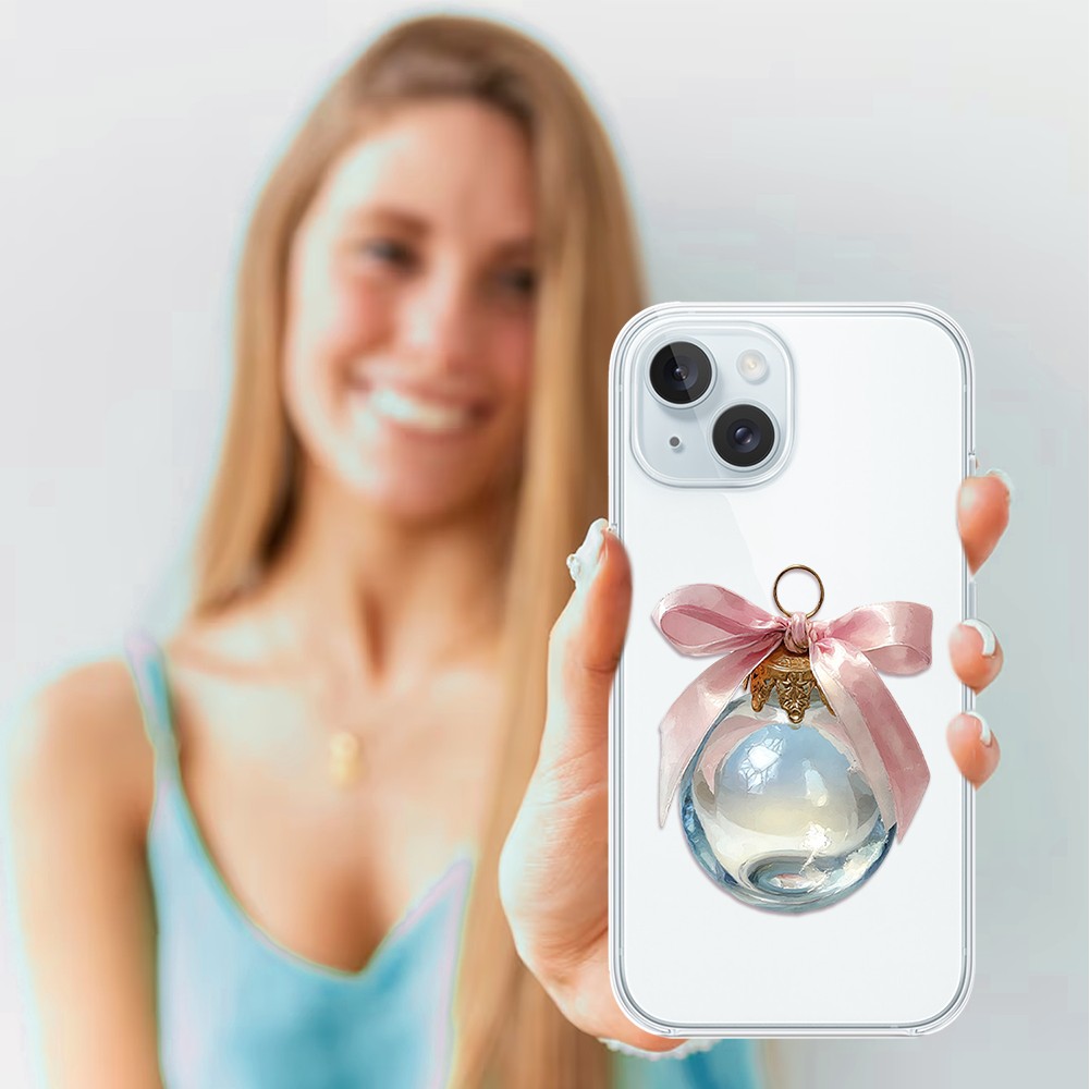 Etui do iPhone 15, Przytulne święta, Pastelowe bombki, przeźroczyste3