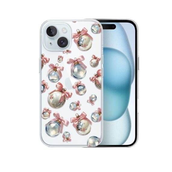 Etui do iPhone 15, Przytulne święta, Pastelowe bombki, przeźroczyste5