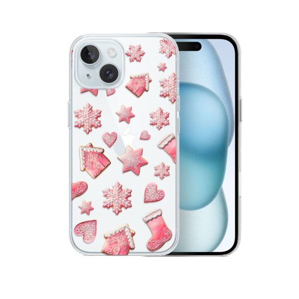 Etui do iPhone 15, Przytulne święta, Różowe pierniczki, przeźroczyste